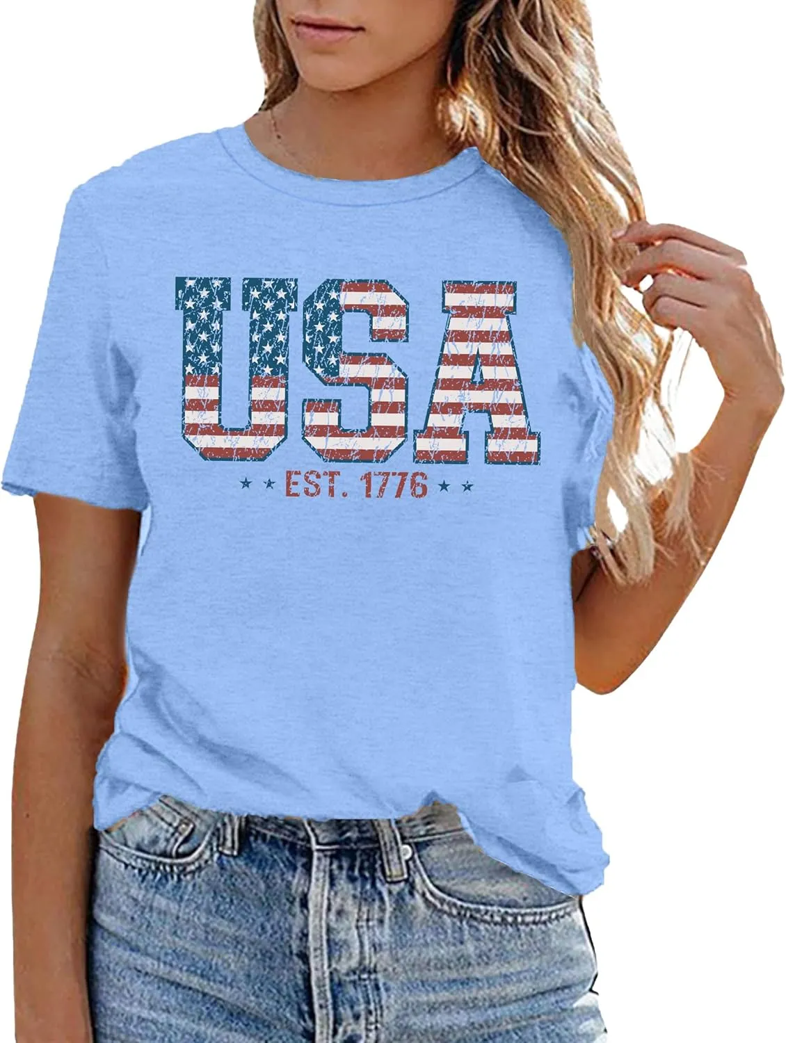USA Flag Tee Shirt Women 4th of July Gift T Shirt Casual Short Sleeve American Proud T-Shirt Tops