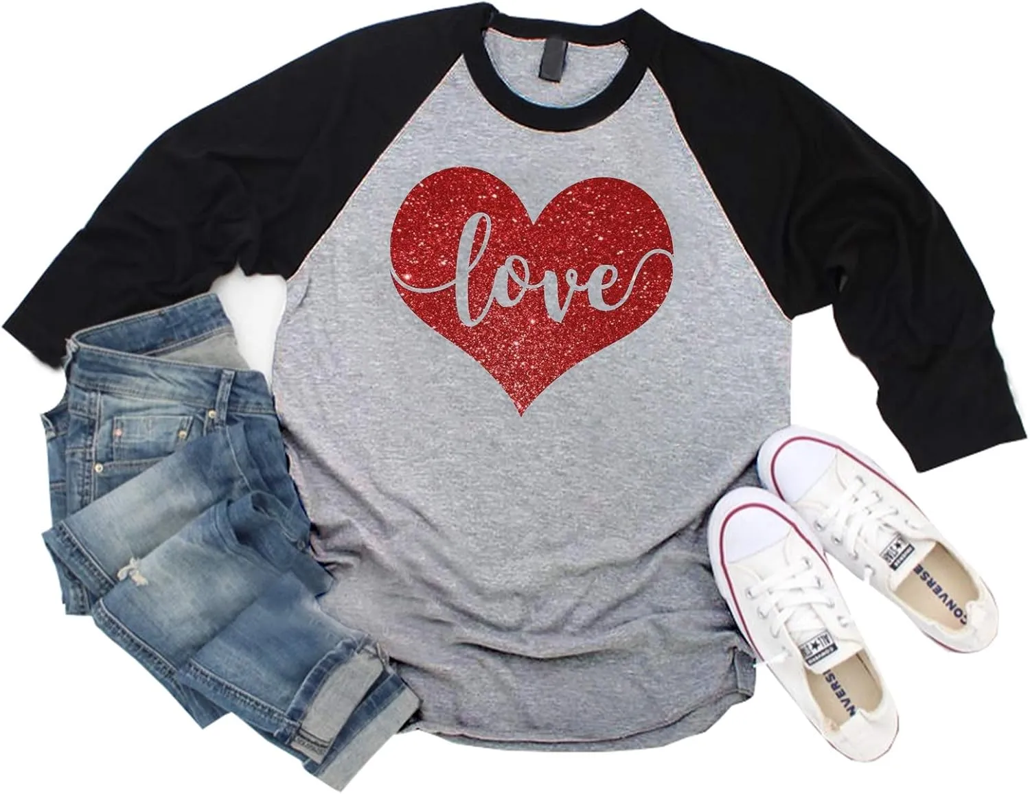 Valentines Day Shirts Women Cute Glitter Heart Shirt Casual Valentines Shirts for Women Long Sleeve Graphic Tees Tops