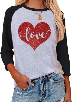Valentines Day Shirts Women Cute Glitter Heart Shirt Casual Valentines Shirts for Women Long Sleeve Graphic Tees Tops