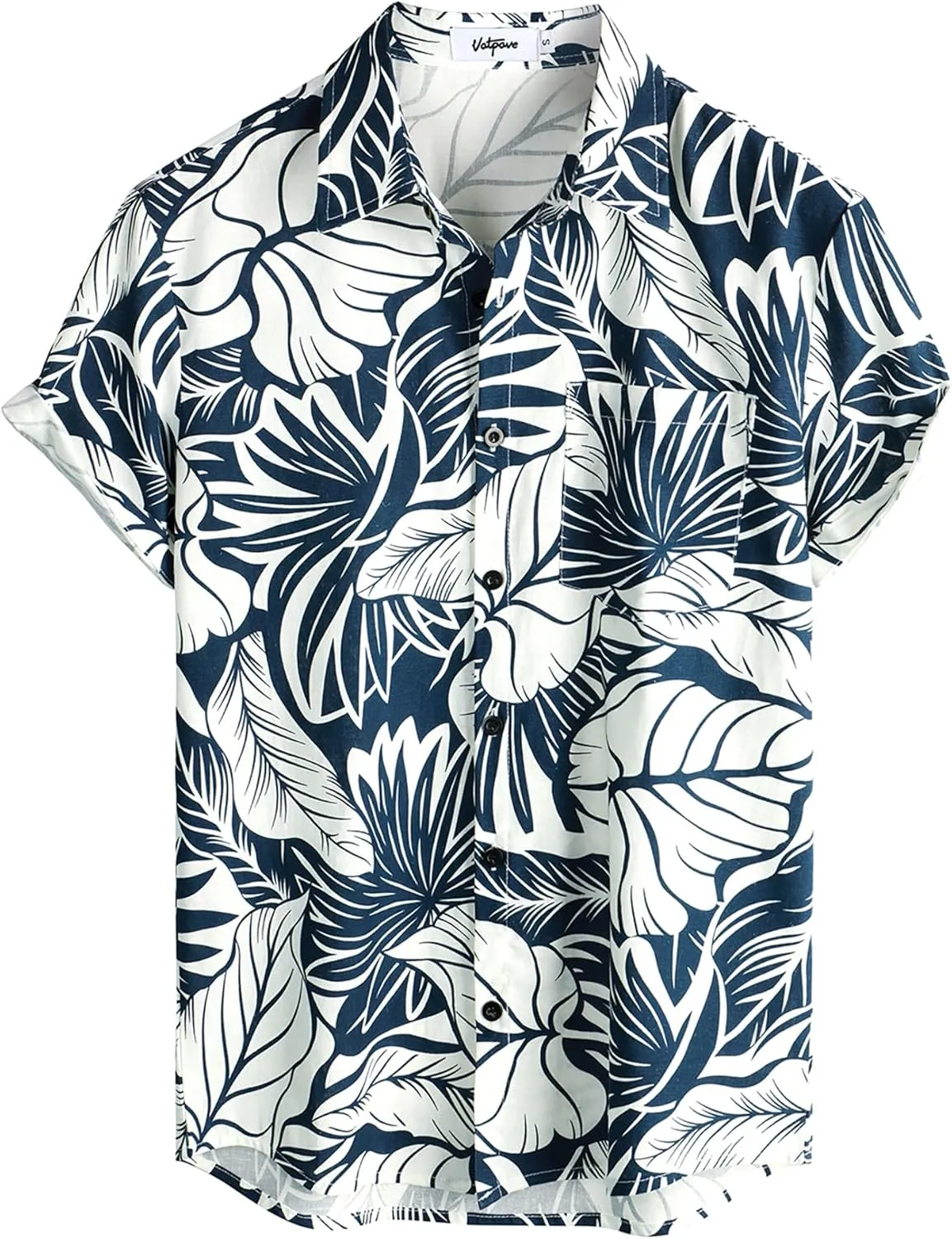 VATPAVE Mens Hawaiian Floral Shirts Cotton Linen Casual Button Down Short Sleeve Beach Shirts