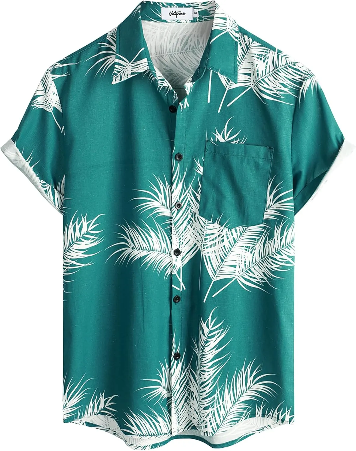 VATPAVE Mens Hawaiian Floral Shirts Cotton Linen Casual Button Down Short Sleeve Beach Shirts