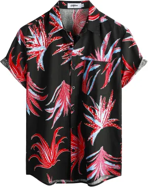 VATPAVE Mens Hawaiian Floral Shirts Cotton Linen Casual Button Down Short Sleeve Beach Shirts