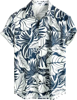 VATPAVE Mens Hawaiian Floral Shirts Cotton Linen Casual Button Down Short Sleeve Beach Shirts