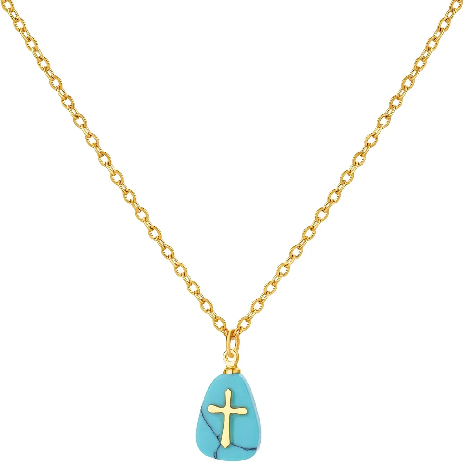 VAttract Stone Cross Necklace, Natural Stone Necklaces, Cross Pendant Necklace for Women, Gemstone Jewelry with Adjustable Chain Jewelry Gift for Girls