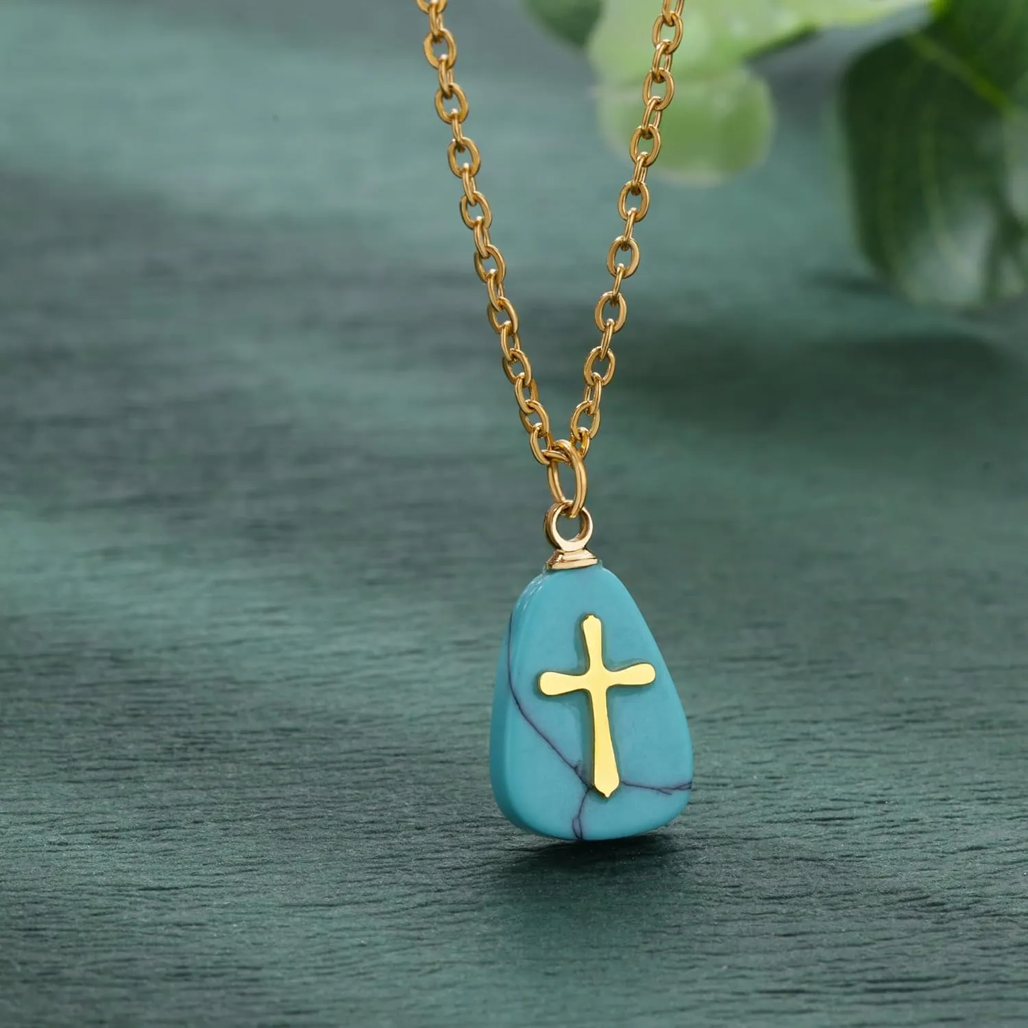 VAttract Stone Cross Necklace, Natural Stone Necklaces, Cross Pendant Necklace for Women, Gemstone Jewelry with Adjustable Chain Jewelry Gift for Girls