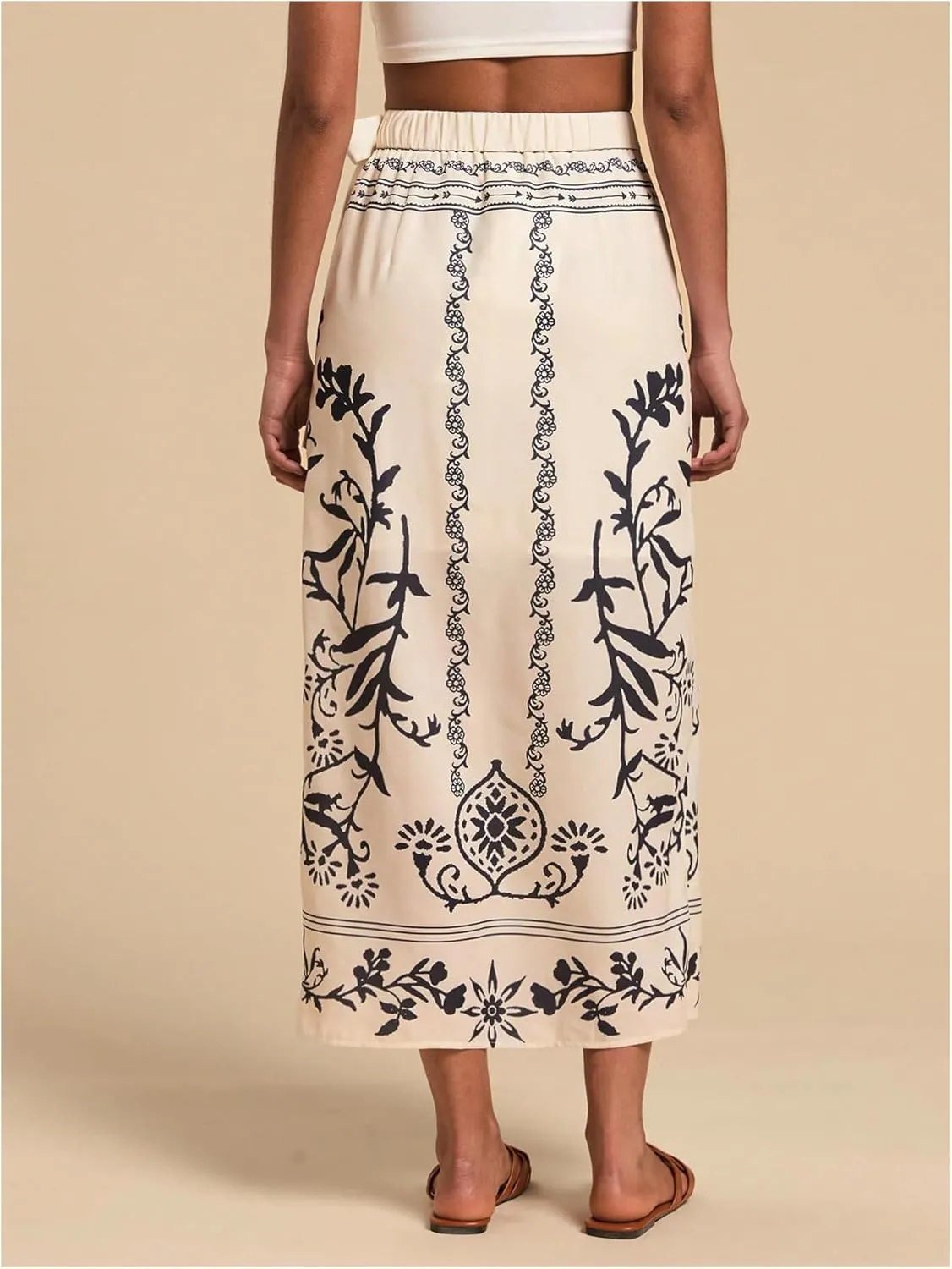 Verdusa Women's Floral Print Bow Tie Long Skirts Boho High Waisted Wrap Summer Skirt