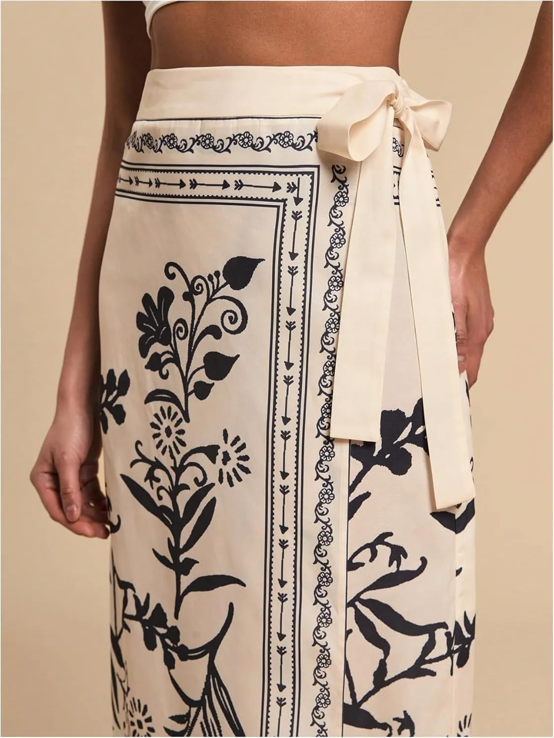 Verdusa Women's Floral Print Bow Tie Long Skirts Boho High Waisted Wrap Summer Skirt