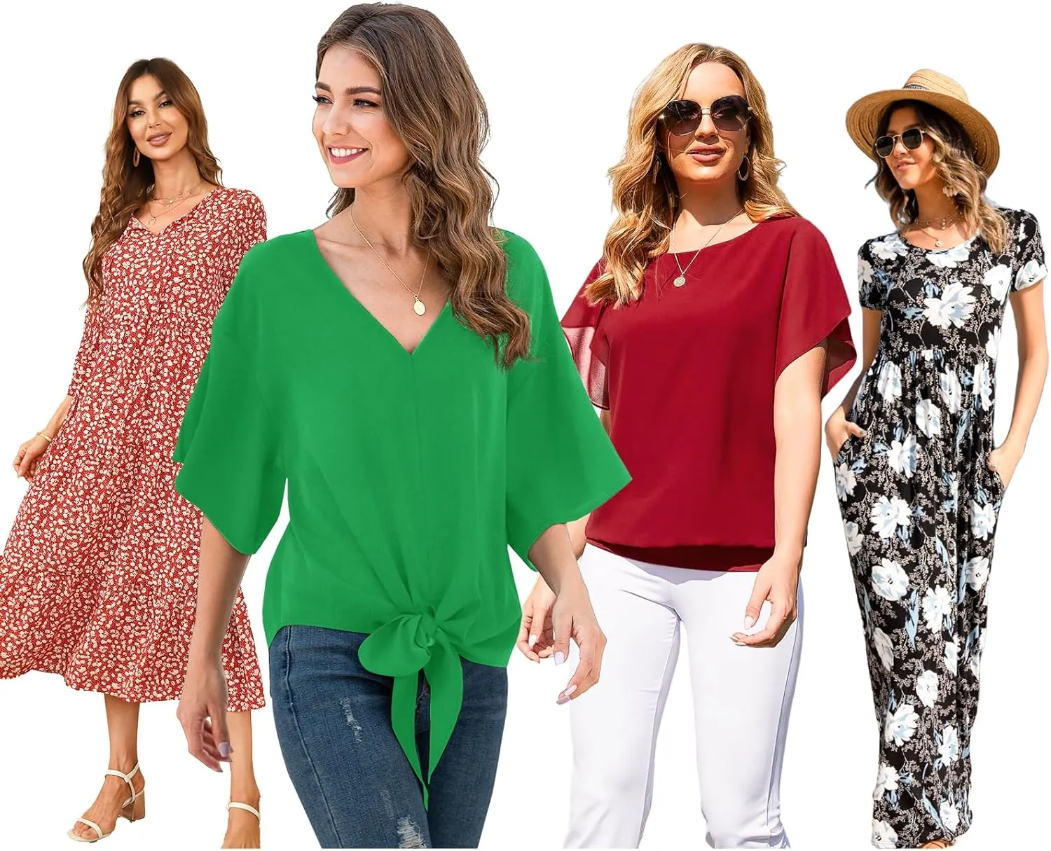 VIISHOW Womens Tie Front Chiffon Blouses V Neck Batwing Short Sleeve Summer Tops Shirts