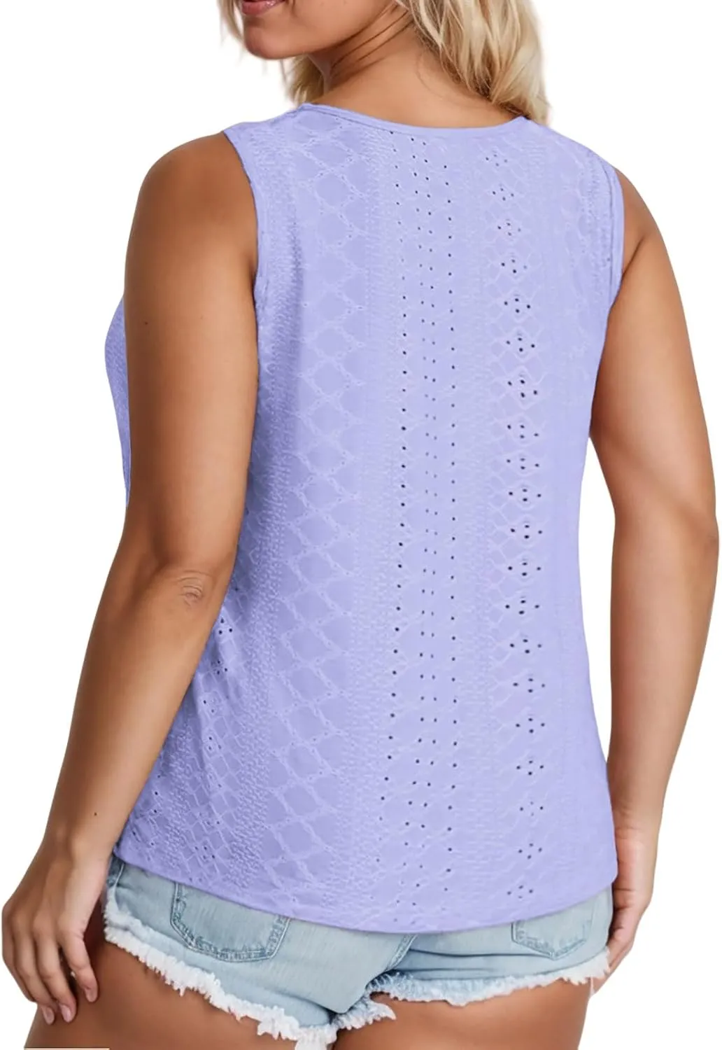 VISLILY Plus-Size-Tank-Tops for Women Summer Trendy Keyhole Neck Shirts Cute Eyelet Tunics Casual Sleeveless Blouse XL-5XL