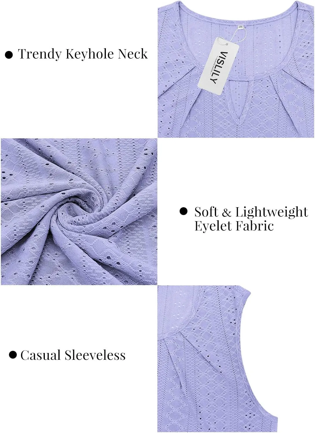 VISLILY Plus-Size-Tank-Tops for Women Summer Trendy Keyhole Neck Shirts Cute Eyelet Tunics Casual Sleeveless Blouse XL-5XL