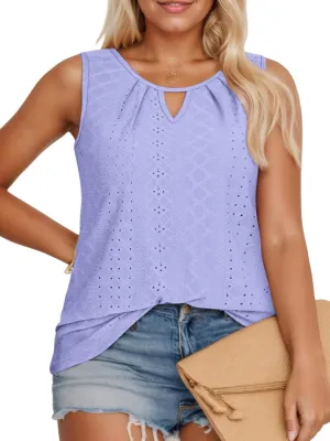 VISLILY Plus-Size-Tank-Tops for Women Summer Trendy Keyhole Neck Shirts Cute Eyelet Tunics Casual Sleeveless Blouse XL-5XL