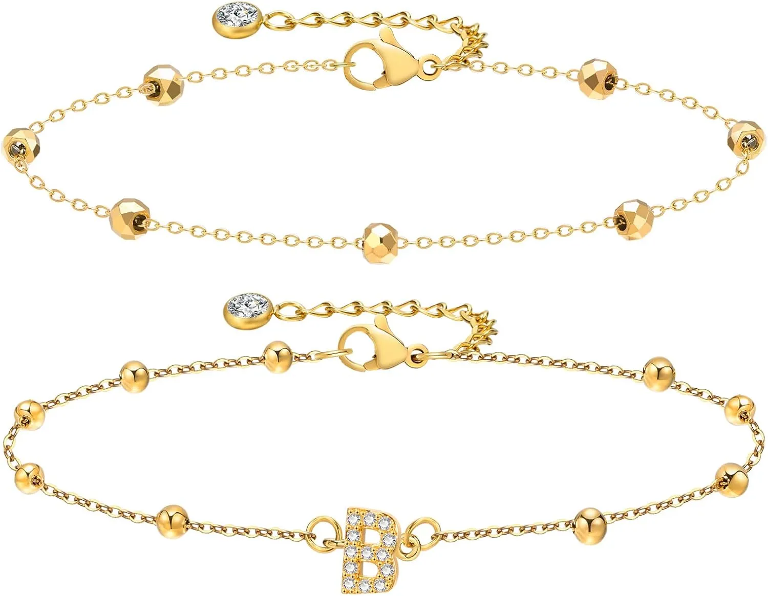 Waterproof Gold Initial Anklet Bracelets -18K Gold Plated Plus Size Letter Ankle Bracelets Trendy Jewelry Gifts,Summer Beach Surfer Foot Chain Stackable Bracelet Anklet Set Gift for Women Girlfriend