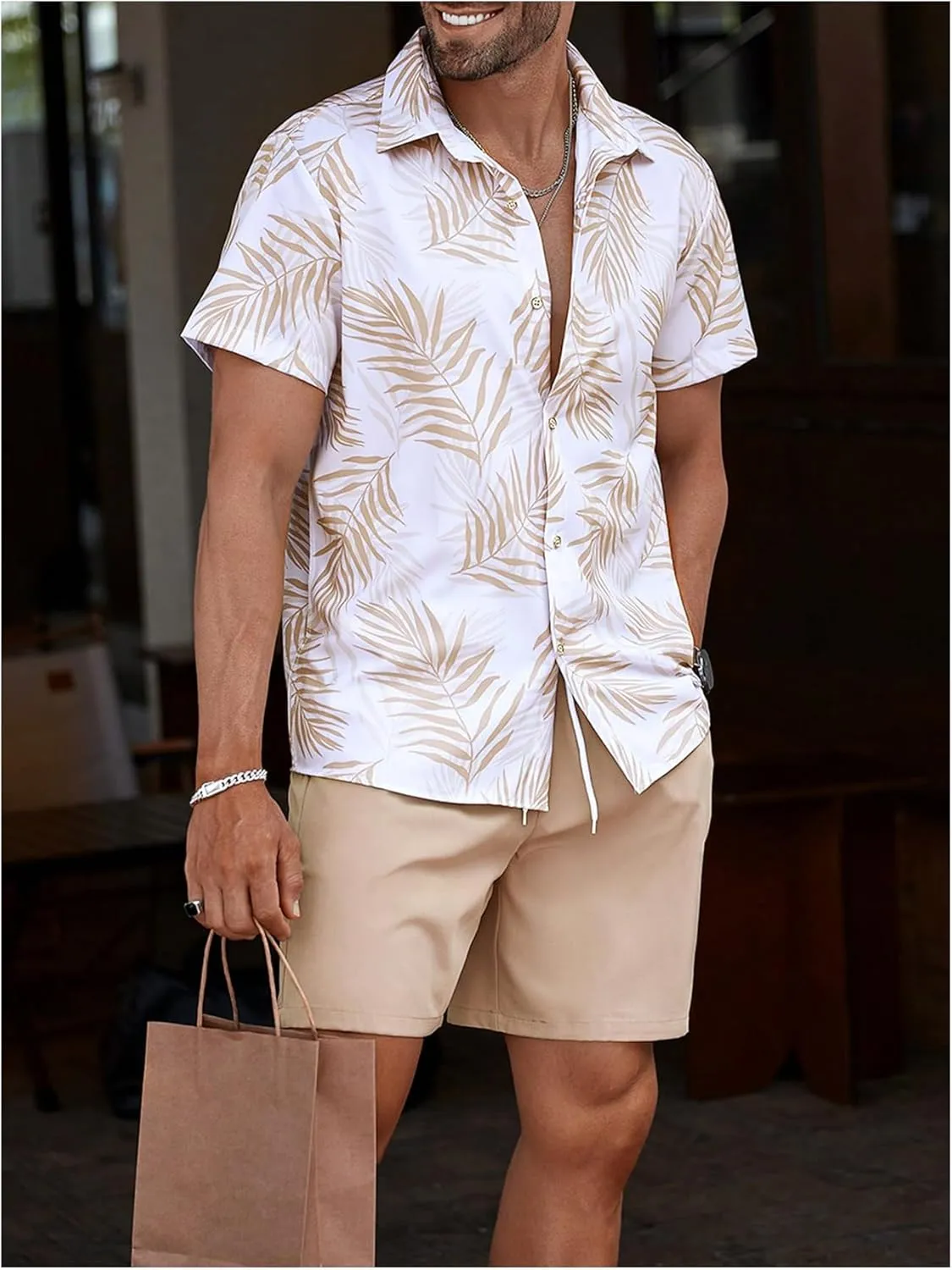 WDIRARA Men's Hawaiian Matching Set Summer Beach 2 Piece Outfits Tropical print Shirts and Shorts