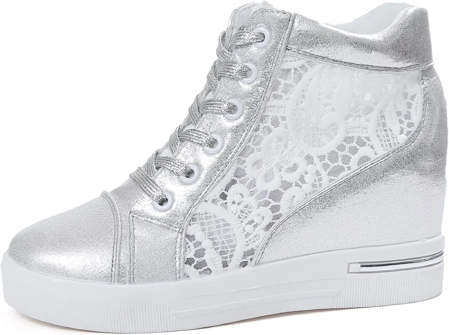 Wedge Heel Lace Trainers Women's Fashion Search Sequins Sneakers Casual Lace up Platform Running Walking Sports Shoes with Lace Round Toe Breathable Single Shoes Hiking