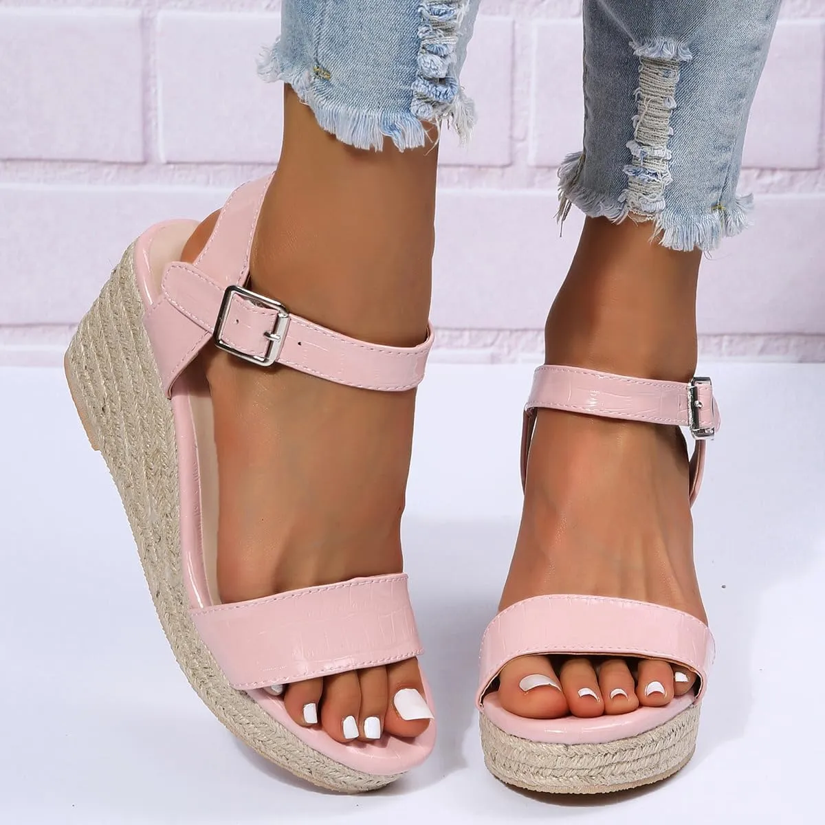 Wedge Sandals for Women Non Slip Platform Ankle Strap Sandals Open Toe Slingback All-Match Shoes Ladies Elegant Working Shopping Shoes for Summer Dressy