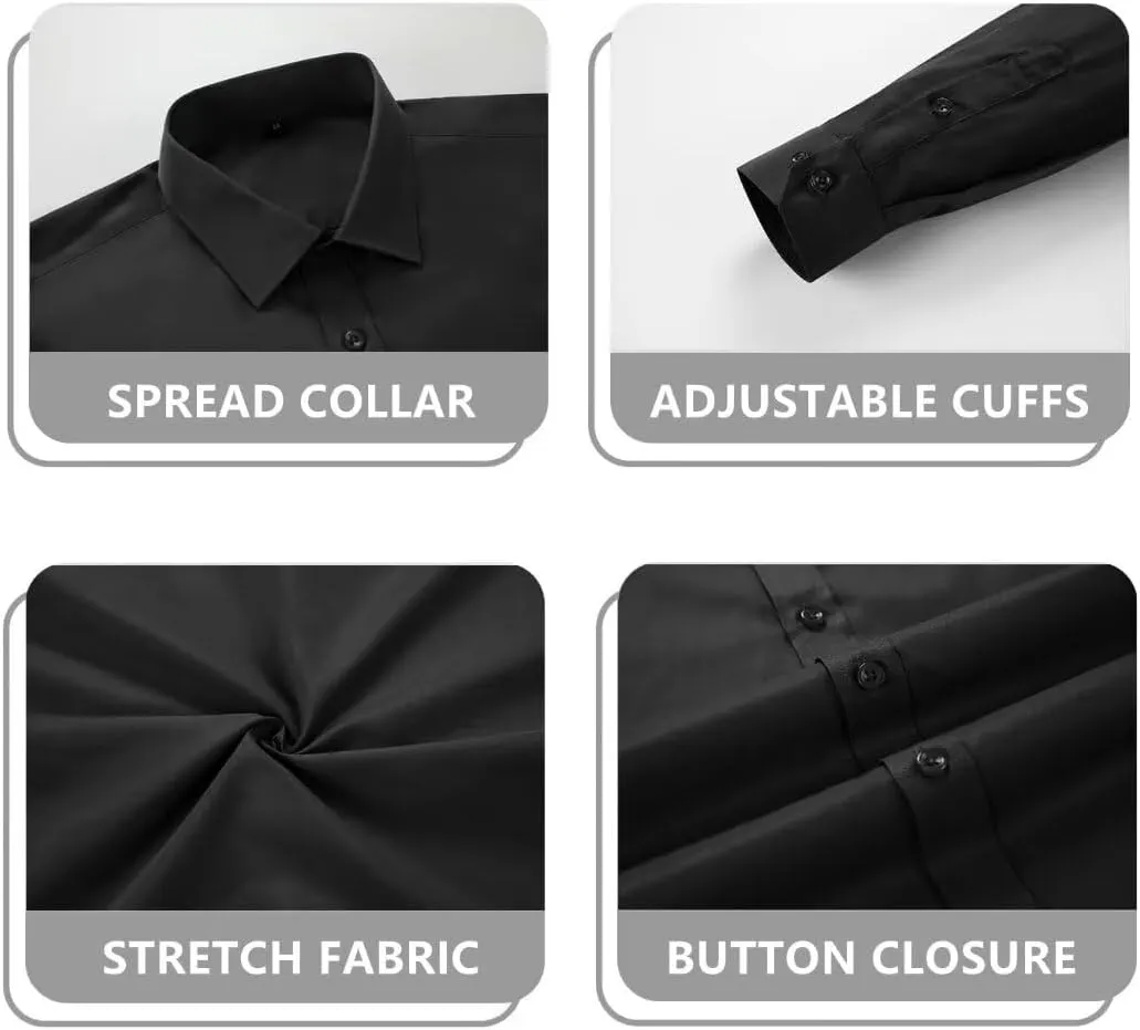 Wehilion Men's Dress Shirts Slim Fit,Dress Homecoming Shirts for Men Long Sleeve Stretch Business Men Dress Shirt