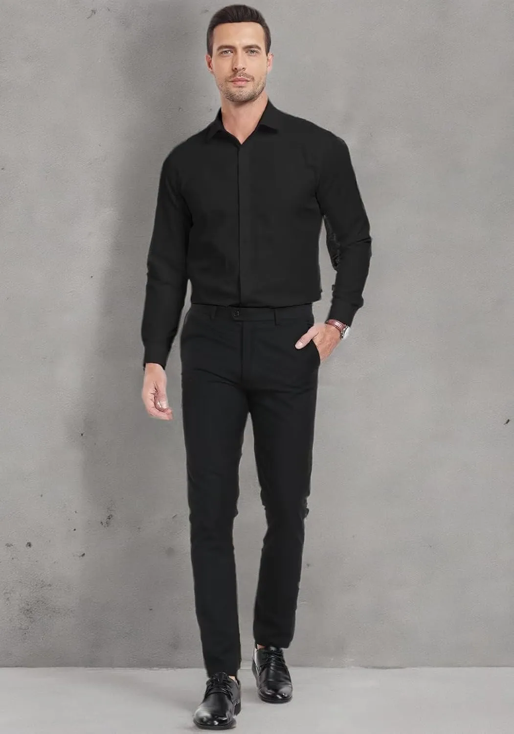 Wehilion Men's Dress Shirts Slim Fit,Dress Homecoming Shirts for Men Long Sleeve Stretch Business Men Dress Shirt
