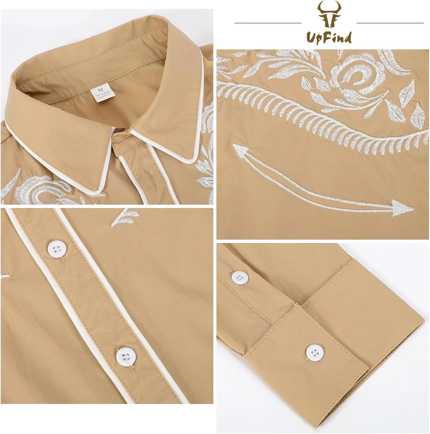 Western Shirts for Men Cowboy Shirts Long Sleeve Embroidered Country Shirt Slim Fit Button Down Shirt Casual Work