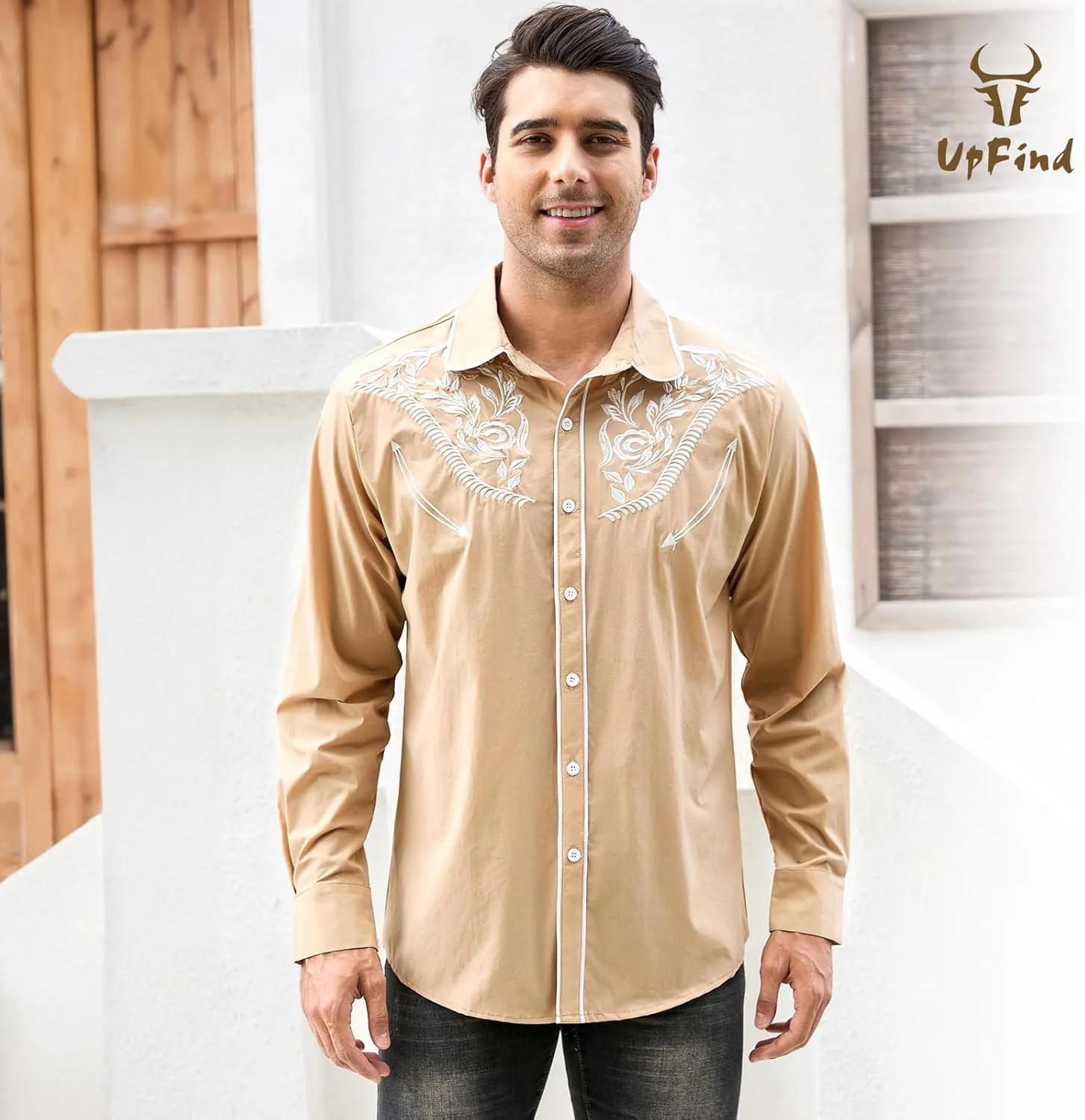 Western Shirts for Men Cowboy Shirts Long Sleeve Embroidered Country Shirt Slim Fit Button Down Shirt Casual Work