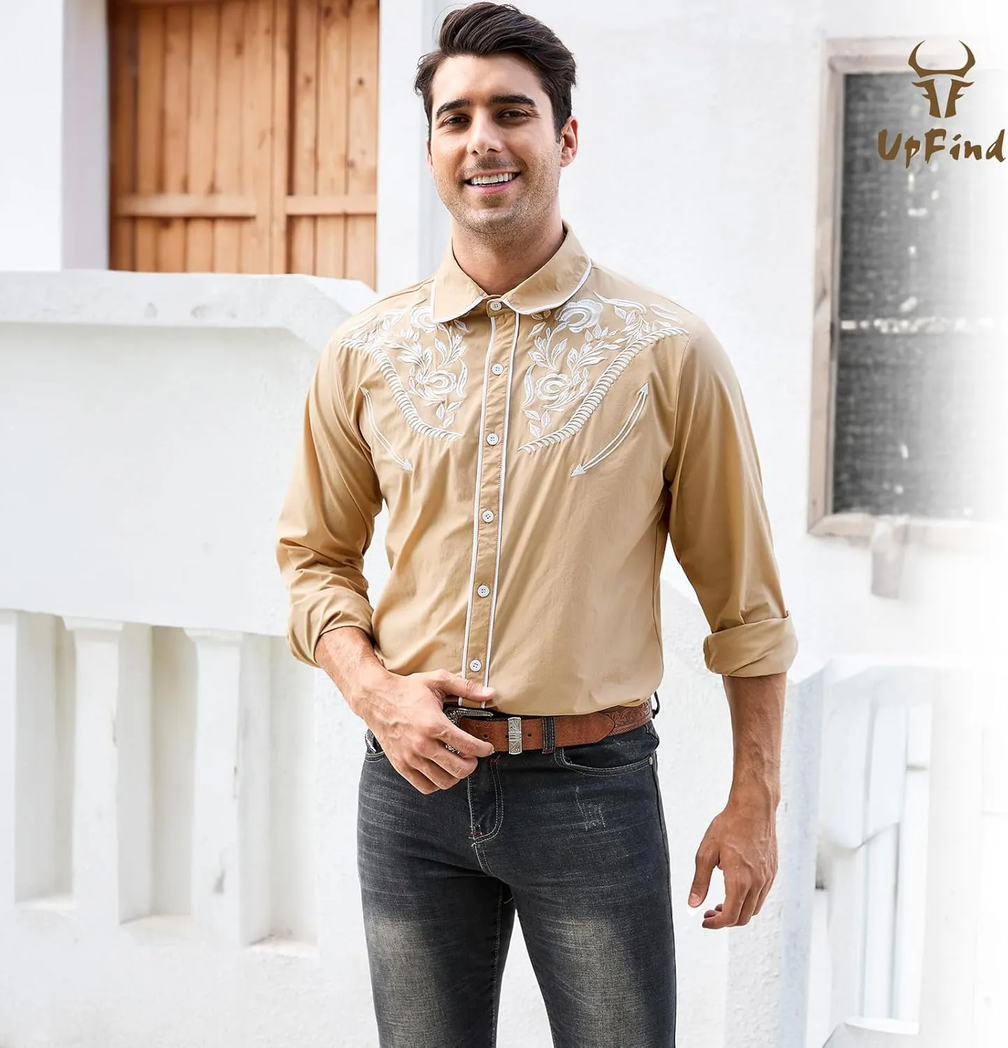 Western Shirts for Men Cowboy Shirts Long Sleeve Embroidered Country Shirt Slim Fit Button Down Shirt Casual Work