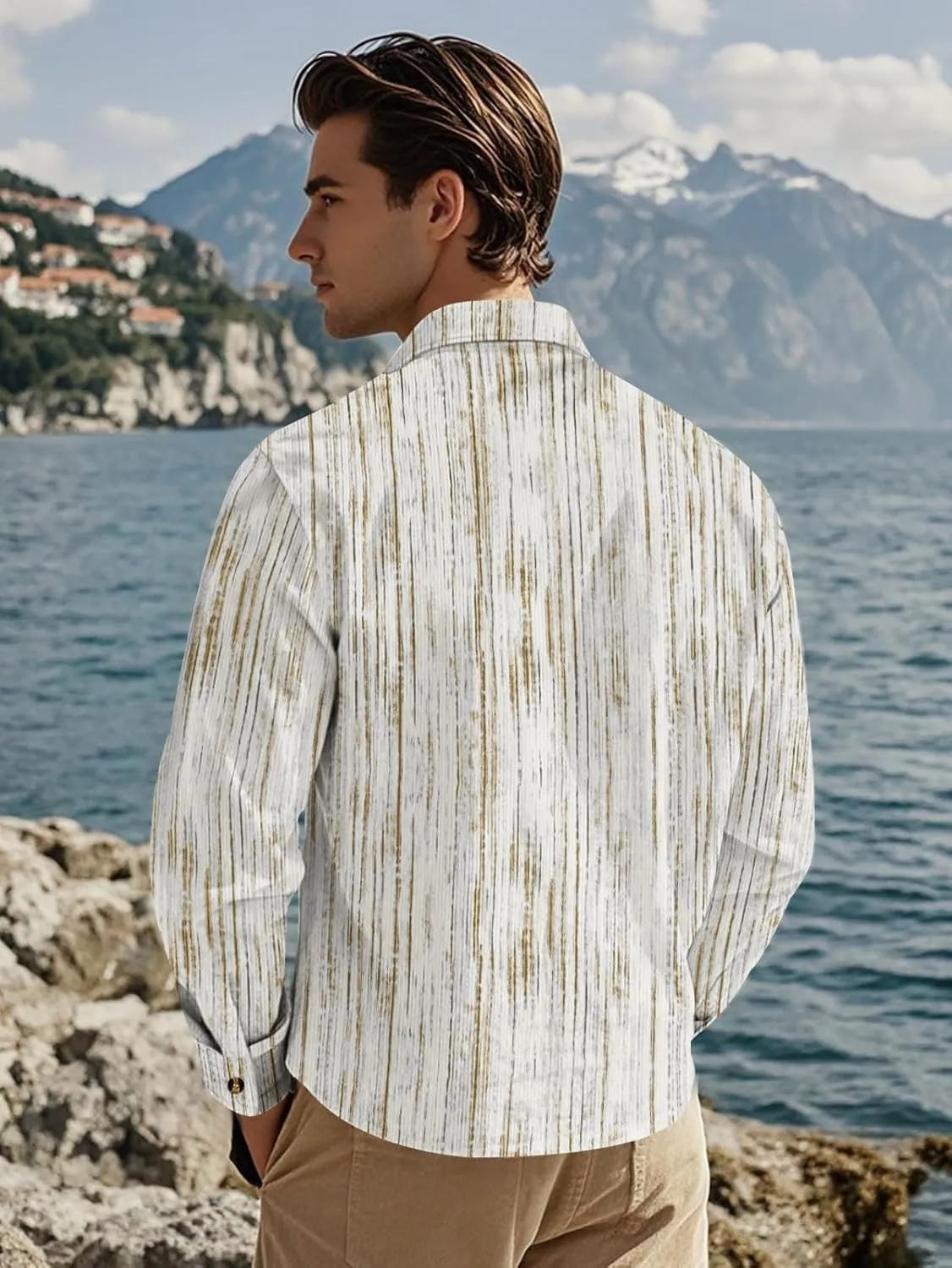 Western Shirts for Men Long Sleeve Slim Fit Button Down Casual Floral Printed Work Beach Hawaiian Shirt Party Prom