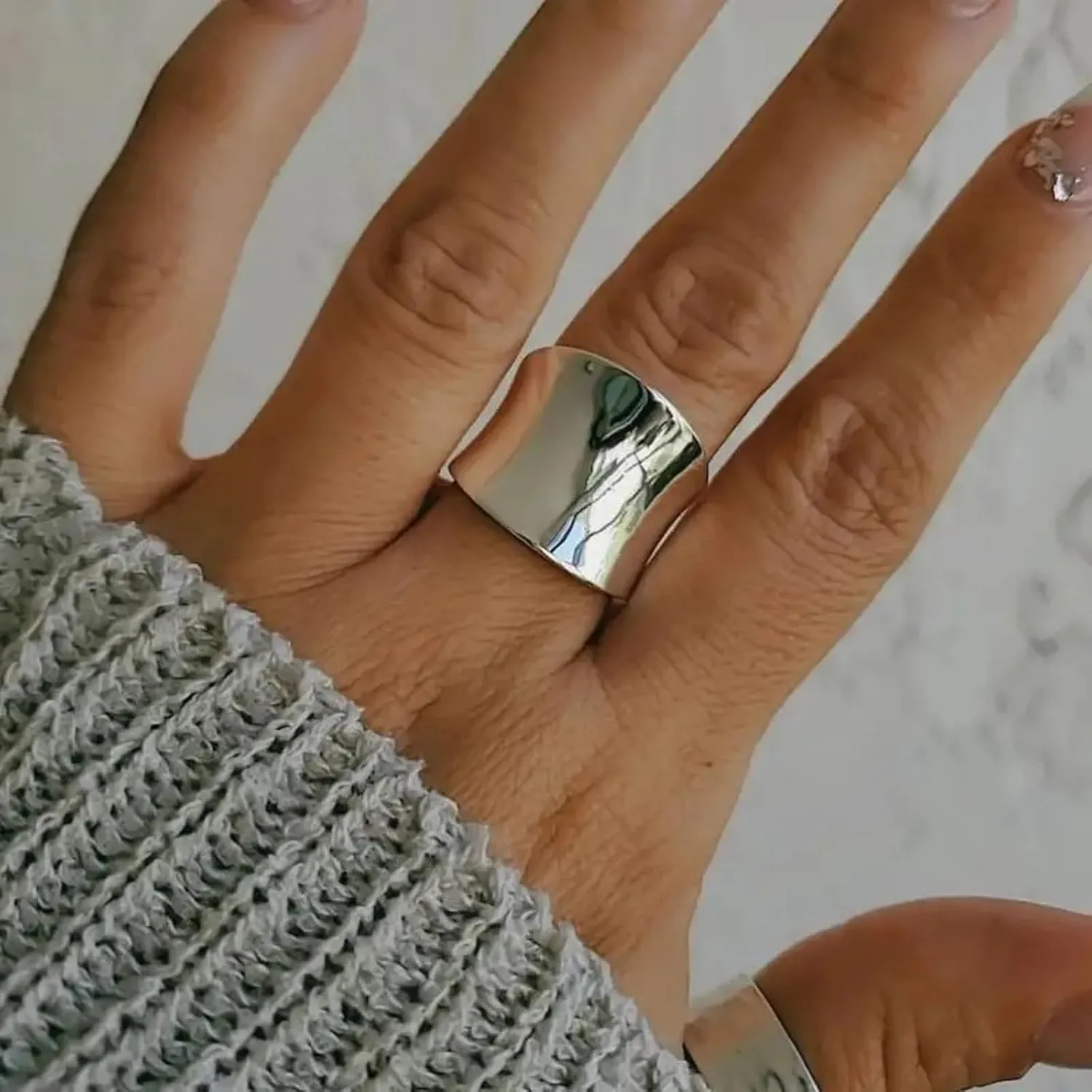 Wide Band Rings for Women Men Gold Chunky Rings Silver Gold Band Rings For Women Polish Large Thumb Index Full Finger Rings Size 7-9