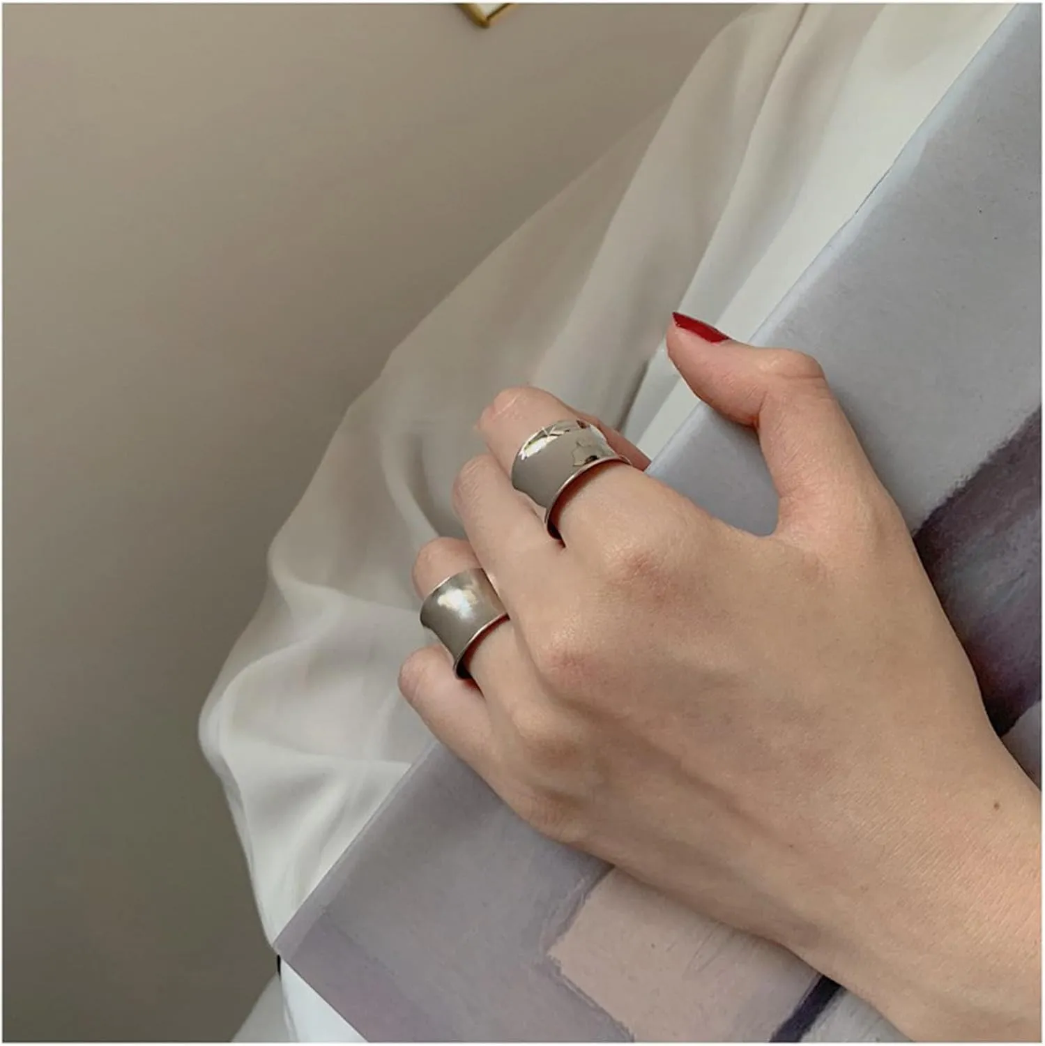 Wide Band Rings for Women Men Gold Chunky Rings Silver Gold Band Rings For Women Polish Large Thumb Index Full Finger Rings Size 7-9