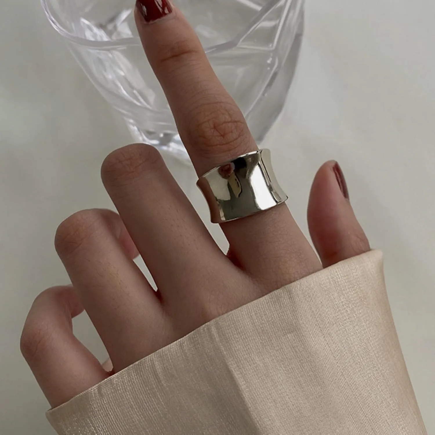 Wide Band Rings for Women Men Gold Chunky Rings Silver Gold Band Rings For Women Polish Large Thumb Index Full Finger Rings Size 7-9