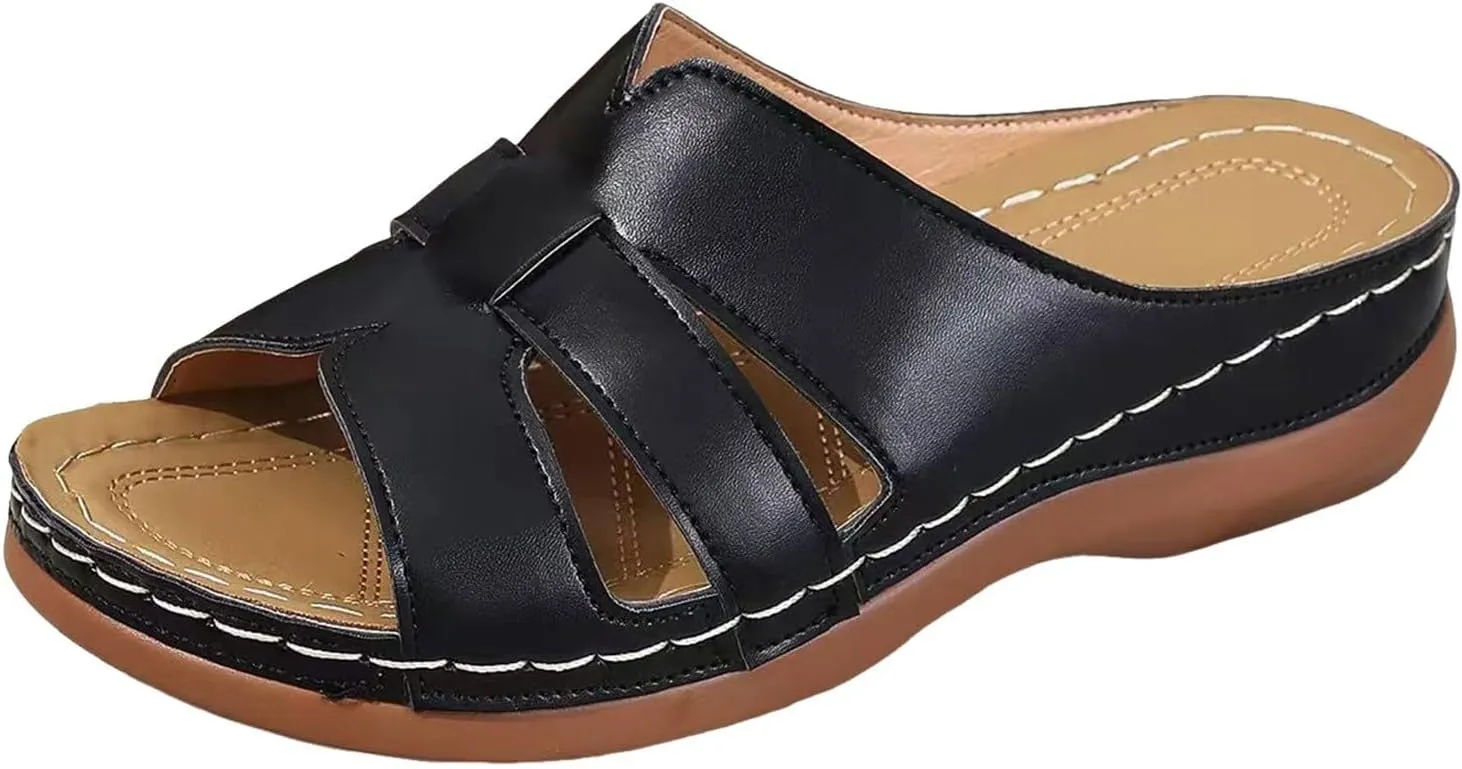 Women Arch Support Slides Orthopedic Wedge Sandals Open Toe Slip On Platform Slippers Summer Casual Beach Orthotic Walking Shoes