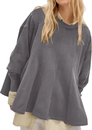 Women Batwing Oversized Sweatshirt Reverse Seam Crewneck Sweatshirt Cute Babydoll Peplum Sweat Shirts Pullover Tops