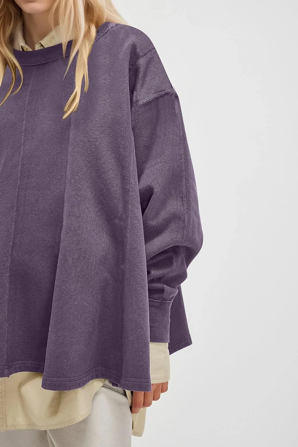 Women Batwing Oversized Sweatshirt Reverse Seam Crewneck Sweatshirt Cute Babydoll Peplum Sweat Shirts Pullover Tops