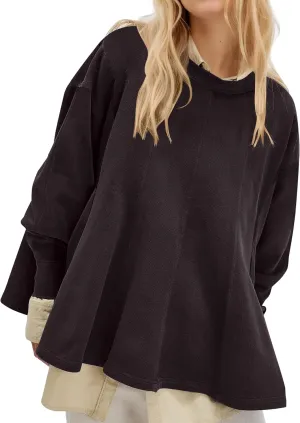 Women Batwing Oversized Sweatshirt Reverse Seam Crewneck Sweatshirt Cute Babydoll Peplum Sweat Shirts Pullover Tops