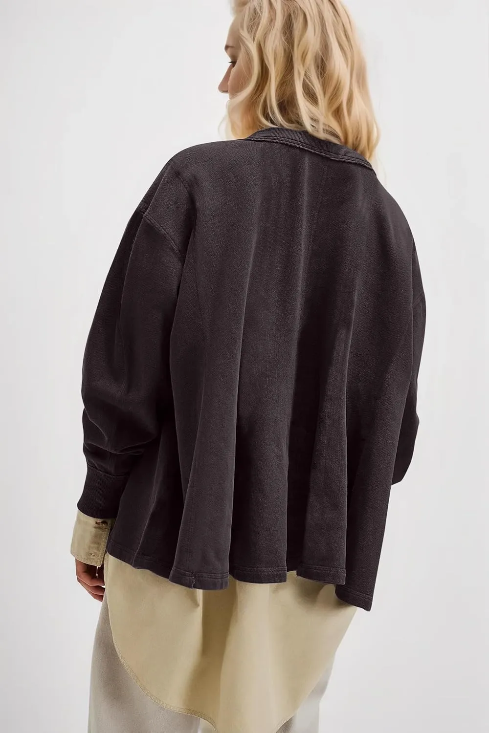 Women Batwing Oversized Sweatshirt Reverse Seam Crewneck Sweatshirt Cute Babydoll Peplum Sweat Shirts Pullover Tops