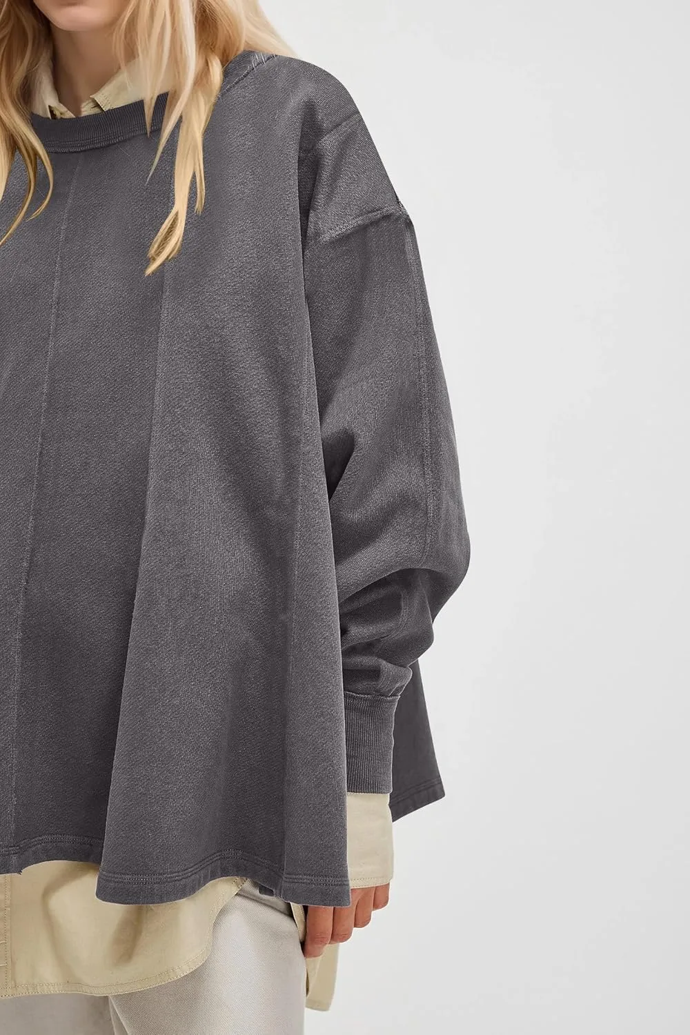 Women Batwing Oversized Sweatshirt Reverse Seam Crewneck Sweatshirt Cute Babydoll Peplum Sweat Shirts Pullover Tops