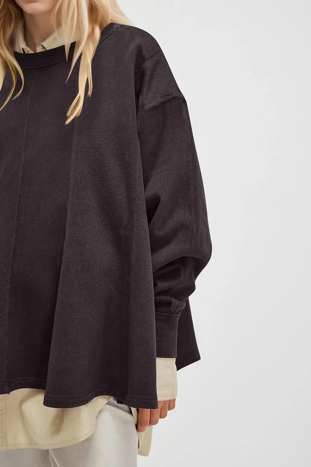 Women Batwing Oversized Sweatshirt Reverse Seam Crewneck Sweatshirt Cute Babydoll Peplum Sweat Shirts Pullover Tops