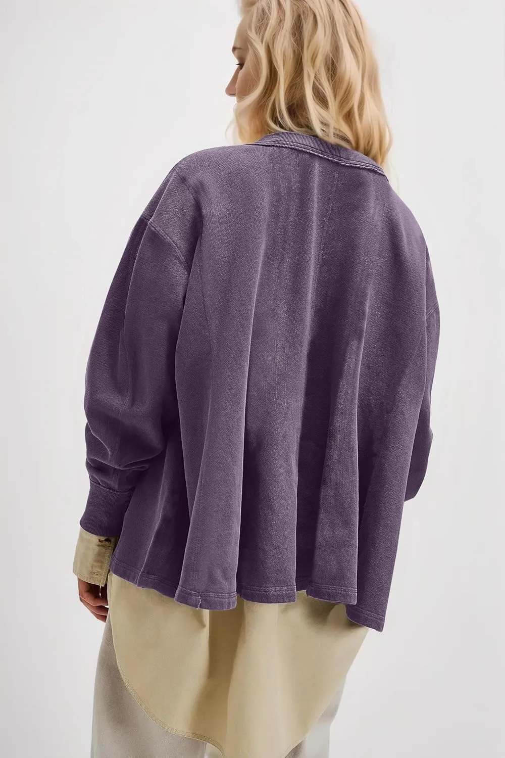 Women Batwing Oversized Sweatshirt Reverse Seam Crewneck Sweatshirt Cute Babydoll Peplum Sweat Shirts Pullover Tops
