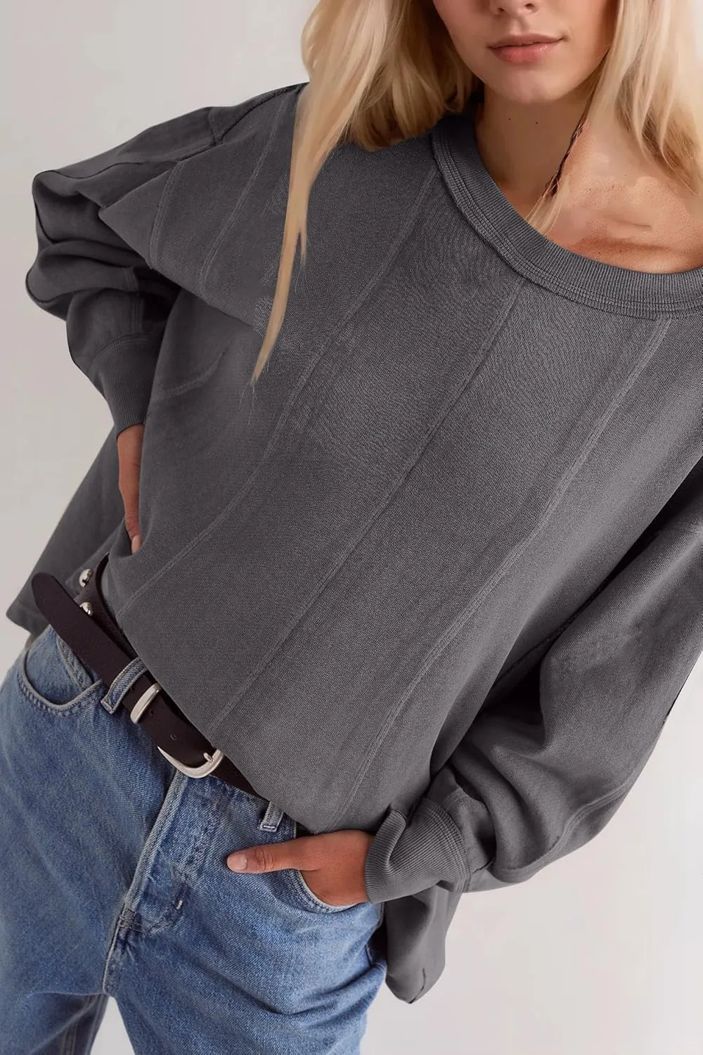 Women Batwing Oversized Sweatshirt Reverse Seam Crewneck Sweatshirt Cute Babydoll Peplum Sweat Shirts Pullover Tops