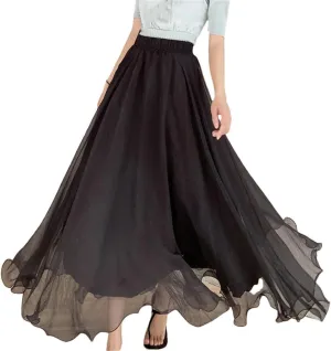 Women Casual Long Skirts Pleated Midi Skirts Beach Boho Ruffles Summer Skirts