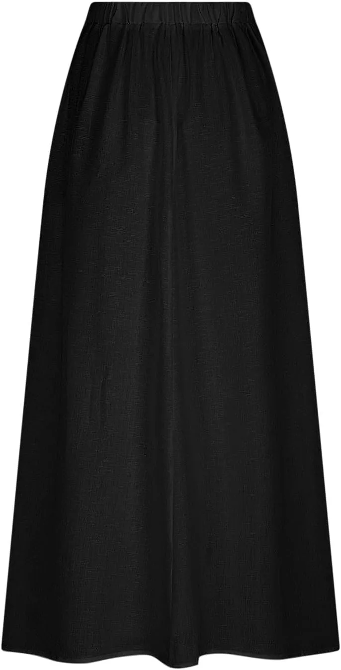 Women Casual Skirts Elastic Waist Summer Skirts Plus Size Maxi Skirts with Pockets A Line Vacation Skirts Loose Skirt