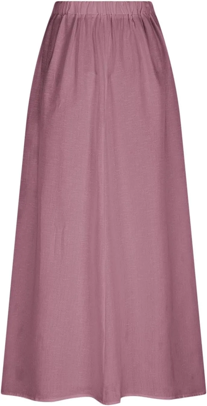 Women Casual Skirts Elastic Waist Summer Skirts Plus Size Maxi Skirts with Pockets A Line Vacation Skirts Loose Skirt