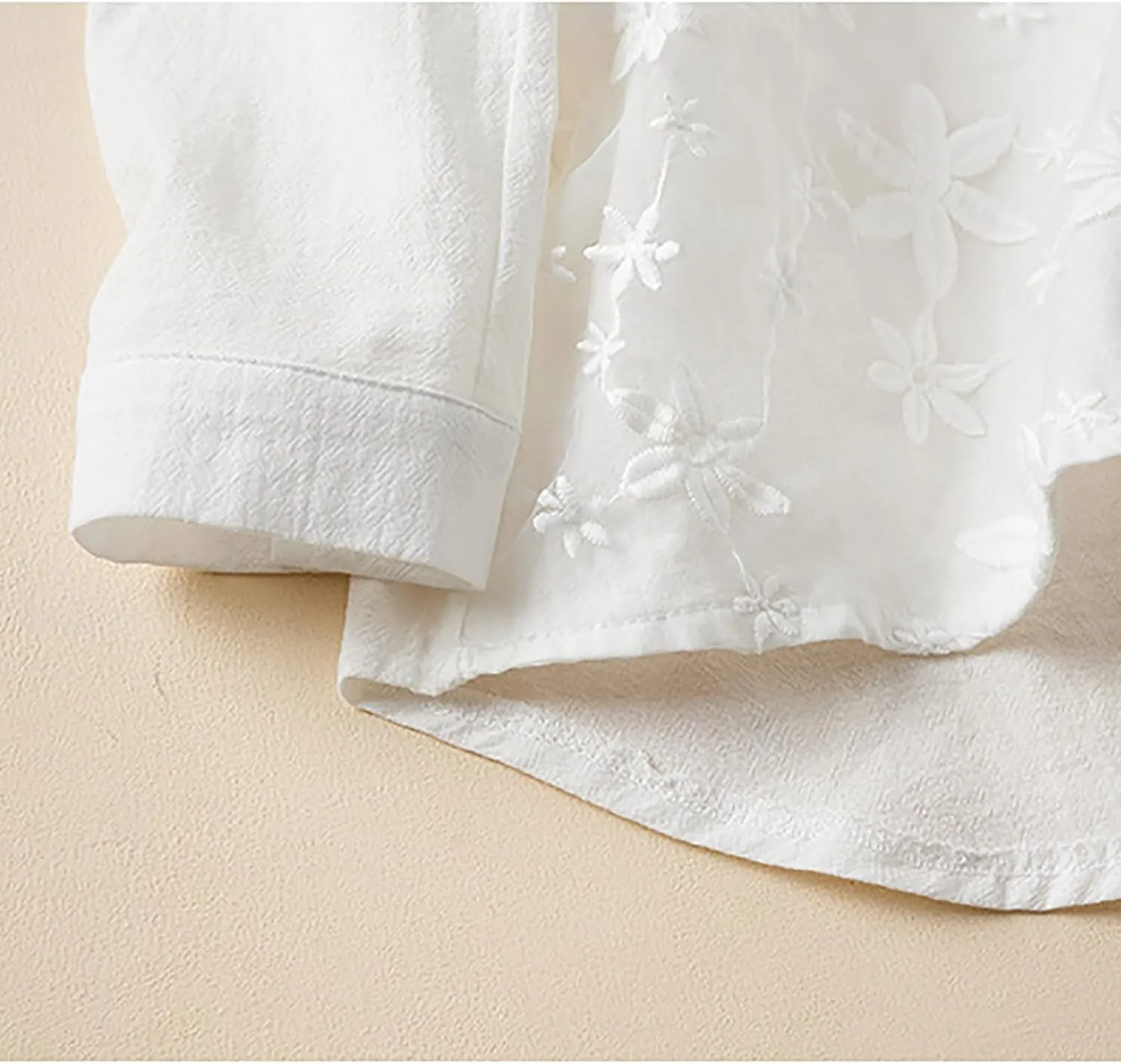 Women Cotton Linen Tops Vintage Floral Embroidered Shirts Summer Casual Long Sleeve V Neck Baggy Boho Peasant Blouse