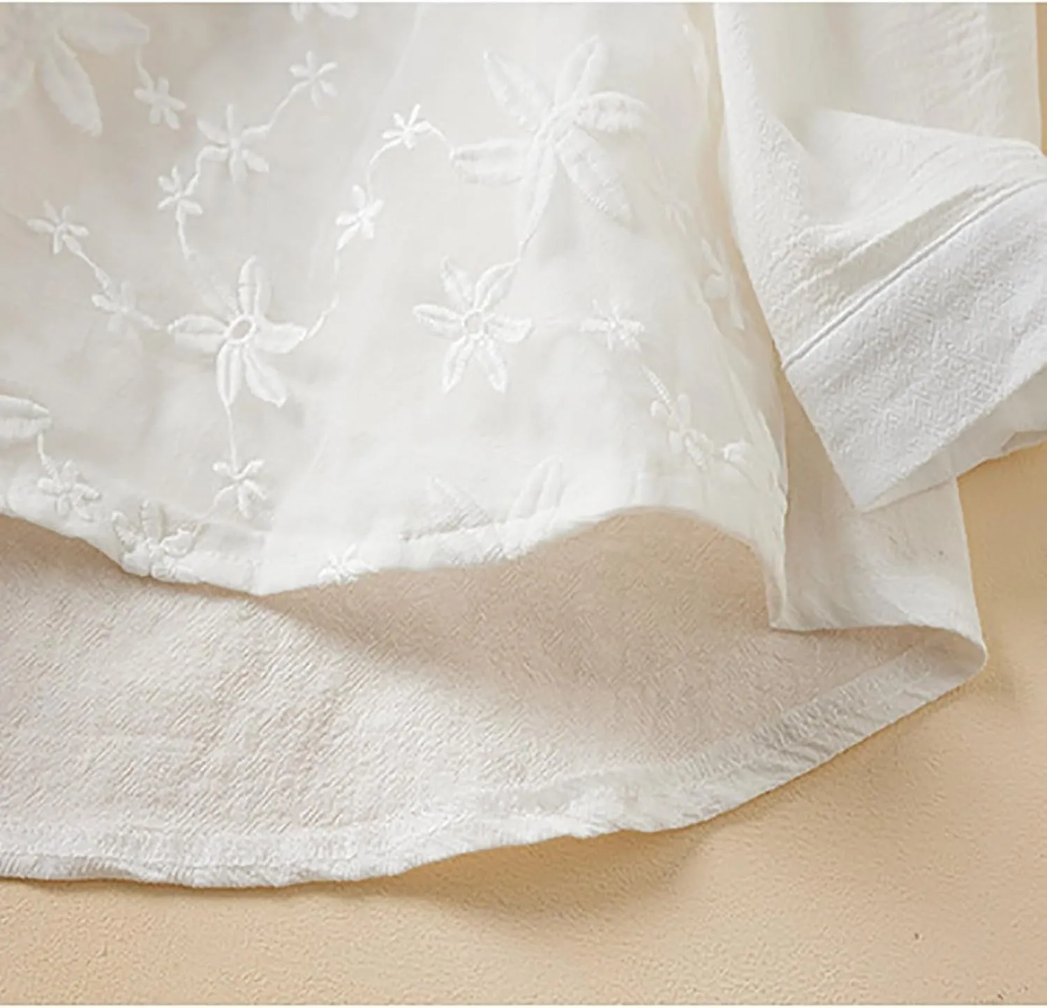 Women Cotton Linen Tops Vintage Floral Embroidered Shirts Summer Casual Long Sleeve V Neck Baggy Boho Peasant Blouse