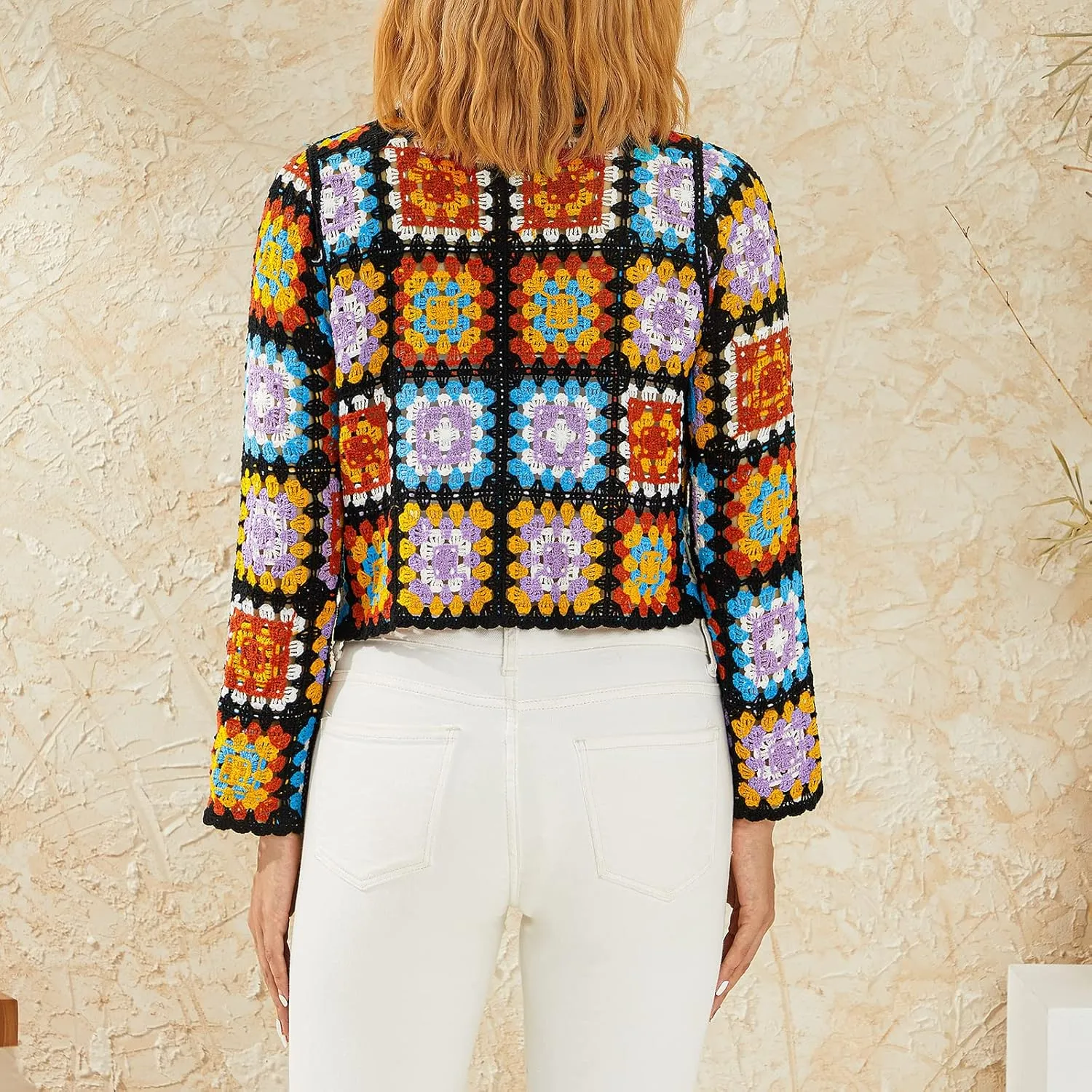 Women Crochet Hollow Out Pullover Shirt Long Sleeve Floral Oversized Jumper Top Knit Beach Coverup Trendy Knitwear