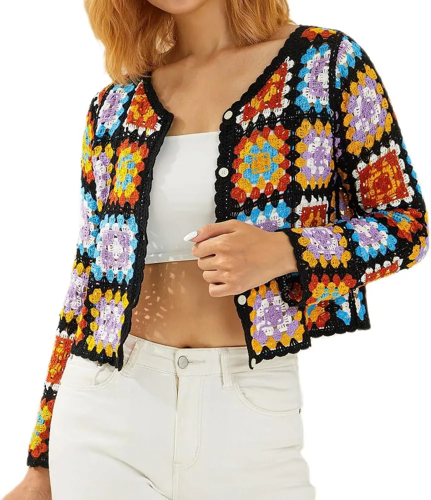 Women Crochet Hollow Out Pullover Shirt Long Sleeve Floral Oversized Jumper Top Knit Beach Coverup Trendy Knitwear