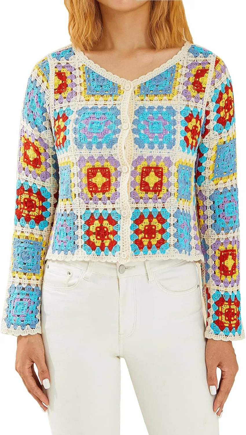 Women Crochet Hollow Out Pullover Shirt Long Sleeve Floral Oversized Jumper Top Knit Beach Coverup Trendy Knitwear