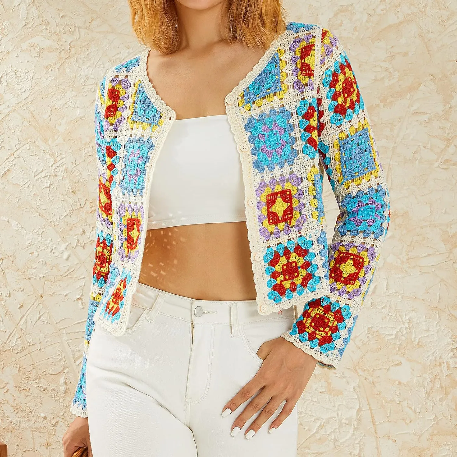 Women Crochet Hollow Out Pullover Shirt Long Sleeve Floral Oversized Jumper Top Knit Beach Coverup Trendy Knitwear