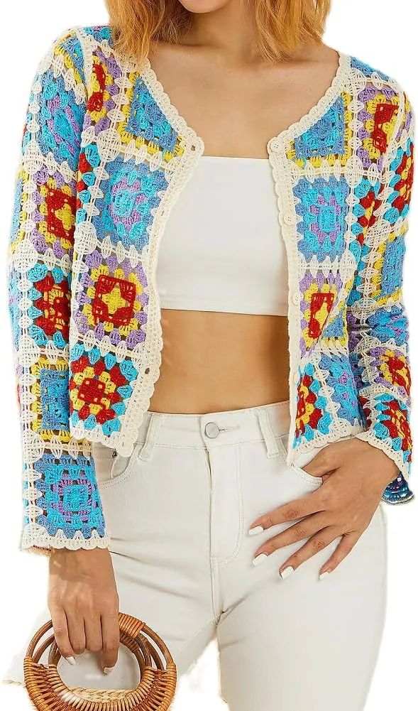 Women Crochet Hollow Out Pullover Shirt Long Sleeve Floral Oversized Jumper Top Knit Beach Coverup Trendy Knitwear