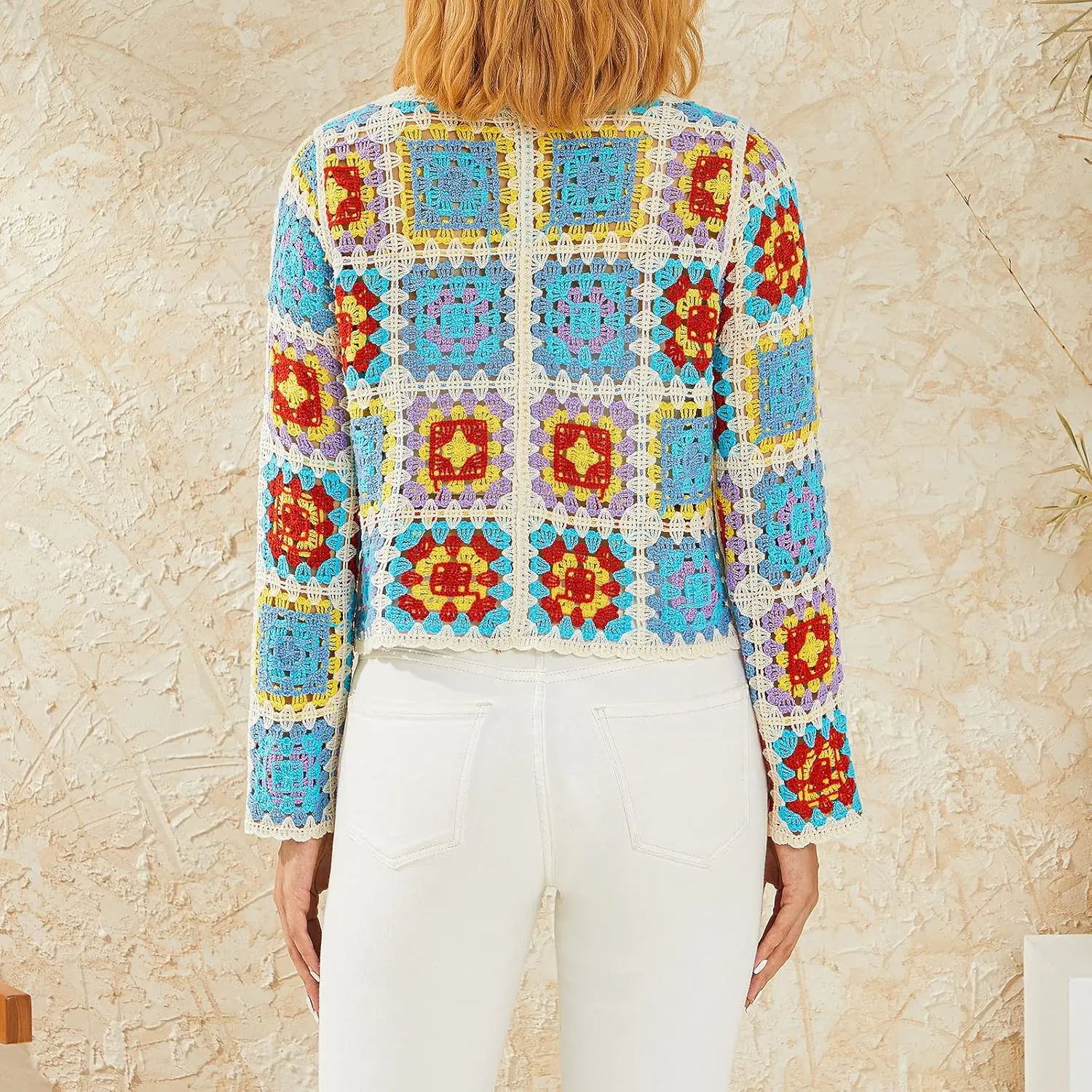 Women Crochet Hollow Out Pullover Shirt Long Sleeve Floral Oversized Jumper Top Knit Beach Coverup Trendy Knitwear