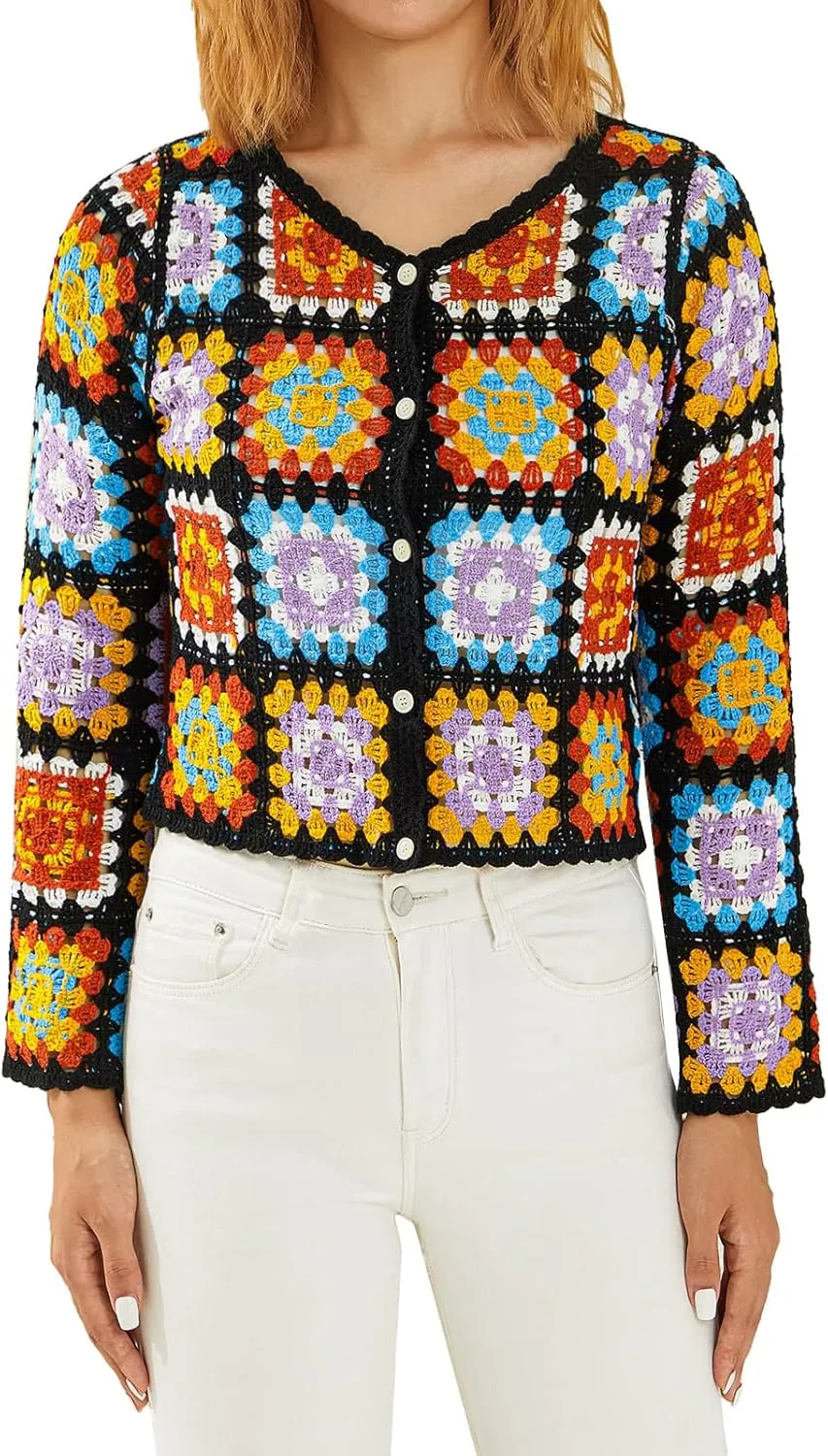 Women Crochet Hollow Out Pullover Shirt Long Sleeve Floral Oversized Jumper Top Knit Beach Coverup Trendy Knitwear