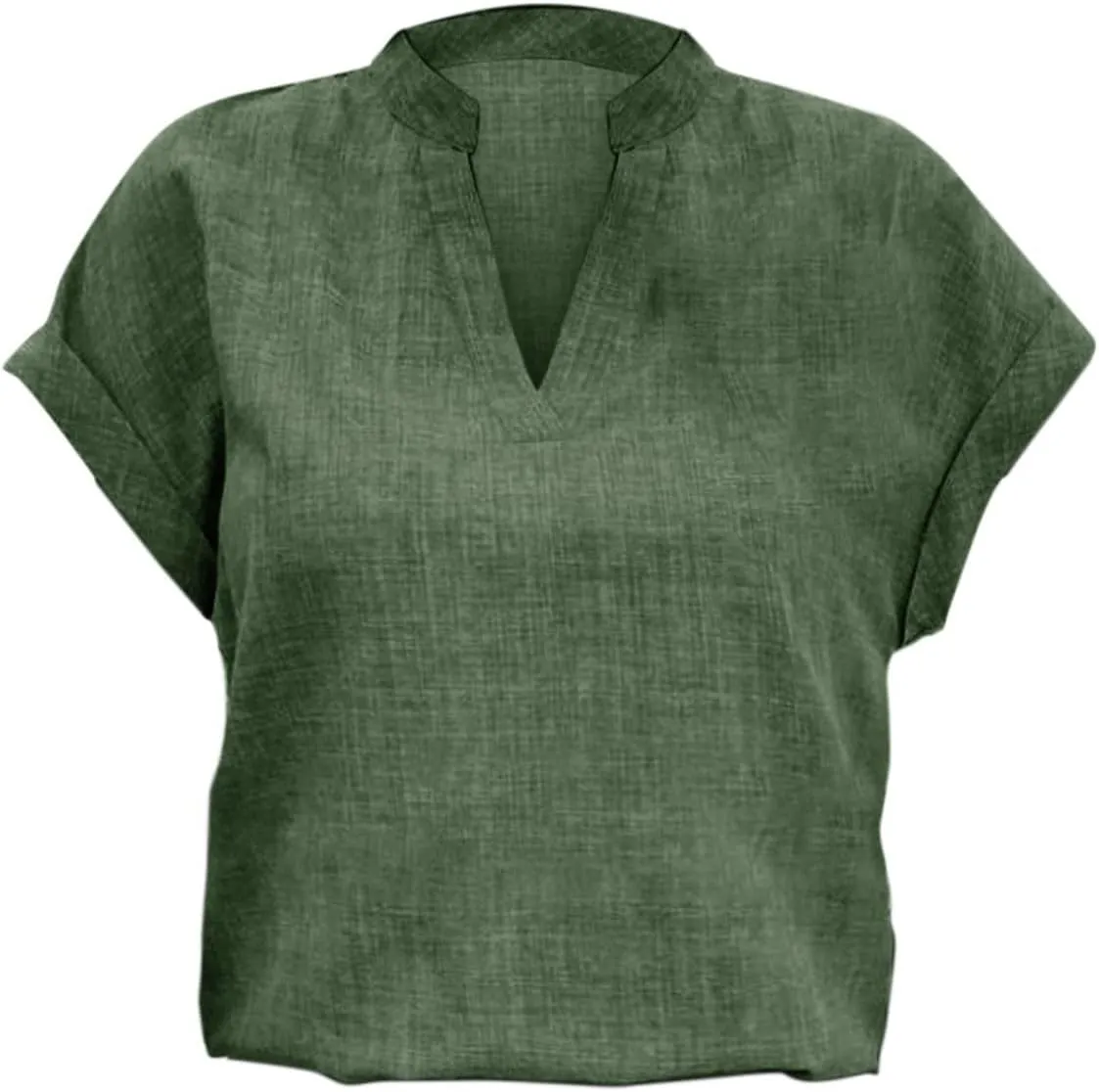 Women Linen Shirts Short Sleeve V Neck Linen Tops Summer Fashion Clothes Women Cropped Petite Causal Business Blouse